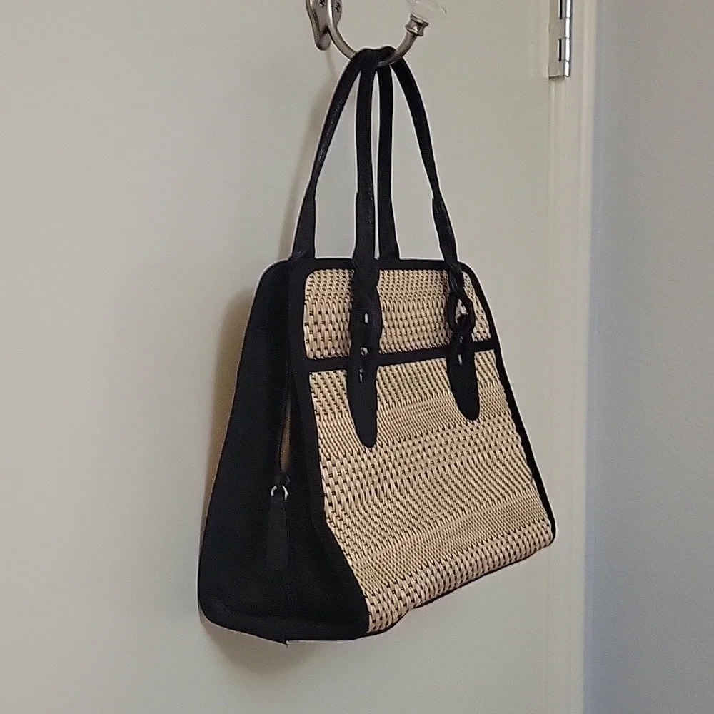 VTG MARLO Wicker Three Compartment Satchel Tote Bag